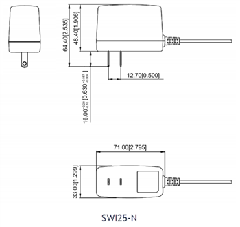 機械図面 - CUI Inc SWI25コンセントプラグ用アダプタ